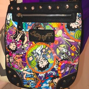 Betty Boop Colorful Comic Print Leather Crossbody Bag